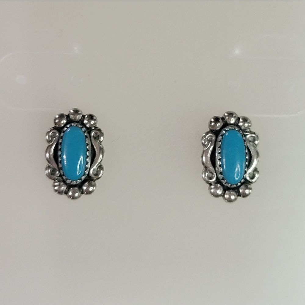 Native American Sterling Silver Turquoise Post Stud Earrings